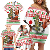 Madagascar Christmas Family Matching Off Shoulder Short Dress and Hawaiian Shirt with Lemur Santa Hat Holiday Tree and Festive Pattern - Wonder Print Shop