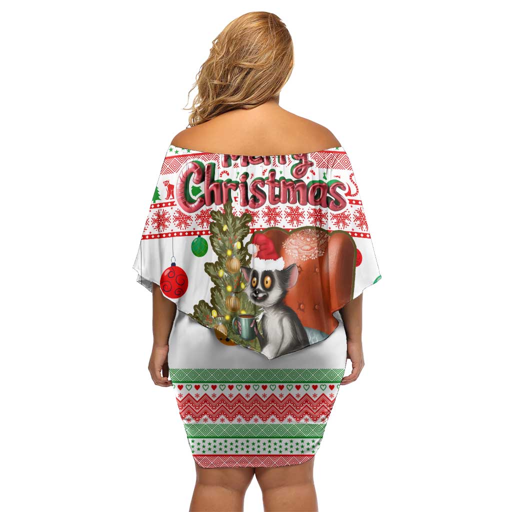 Madagascar Christmas Family Matching Off Shoulder Short Dress and Hawaiian Shirt with Lemur Santa Hat Holiday Tree and Festive Pattern - Wonder Print Shop