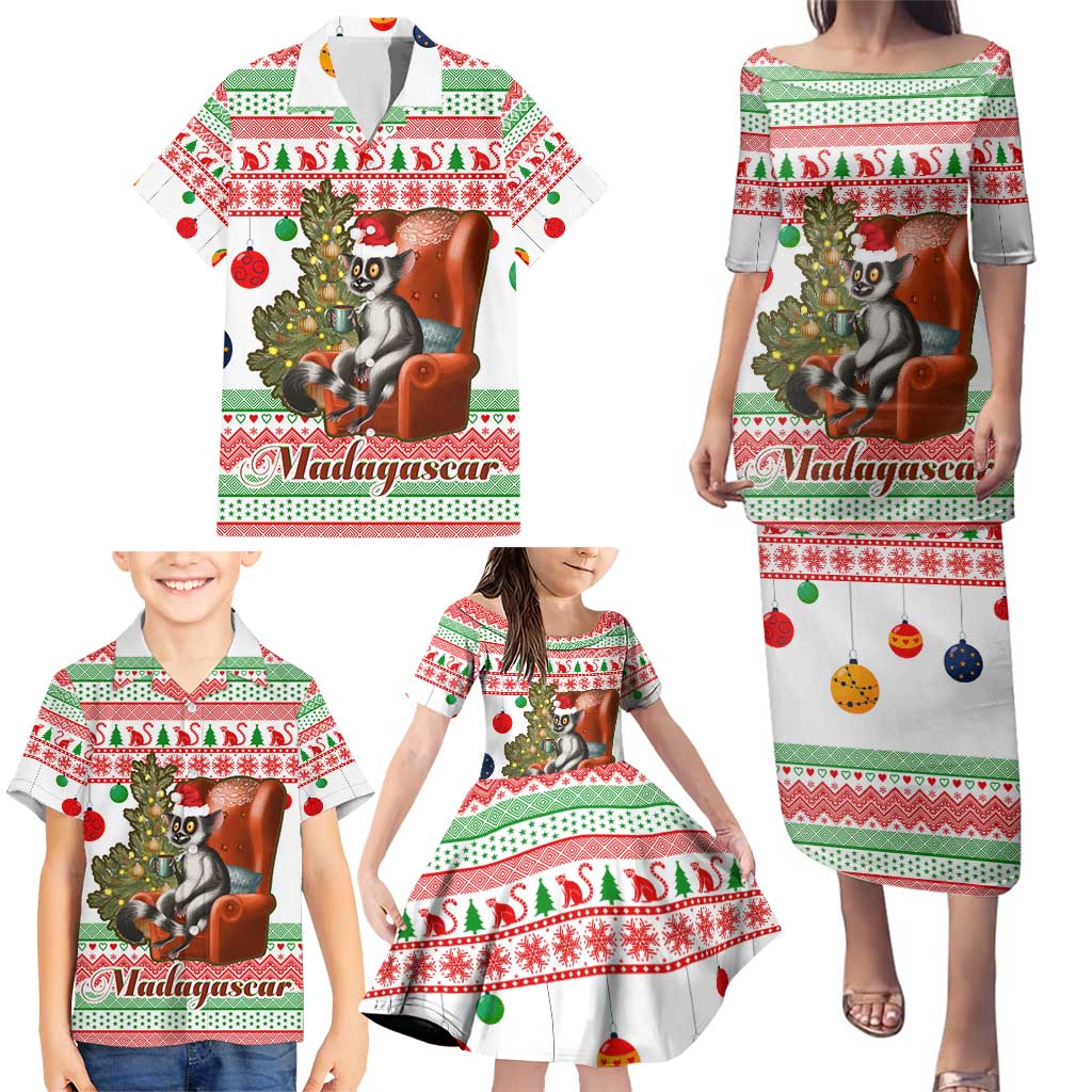 Madagascar Christmas Family Matching Puletasi and Hawaiian Shirt with Lemur Santa Hat Holiday Tree and Festive Pattern - Wonder Print Shop