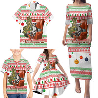 Madagascar Christmas Family Matching Puletasi and Hawaiian Shirt with Lemur Santa Hat Holiday Tree and Festive Pattern - Wonder Print Shop