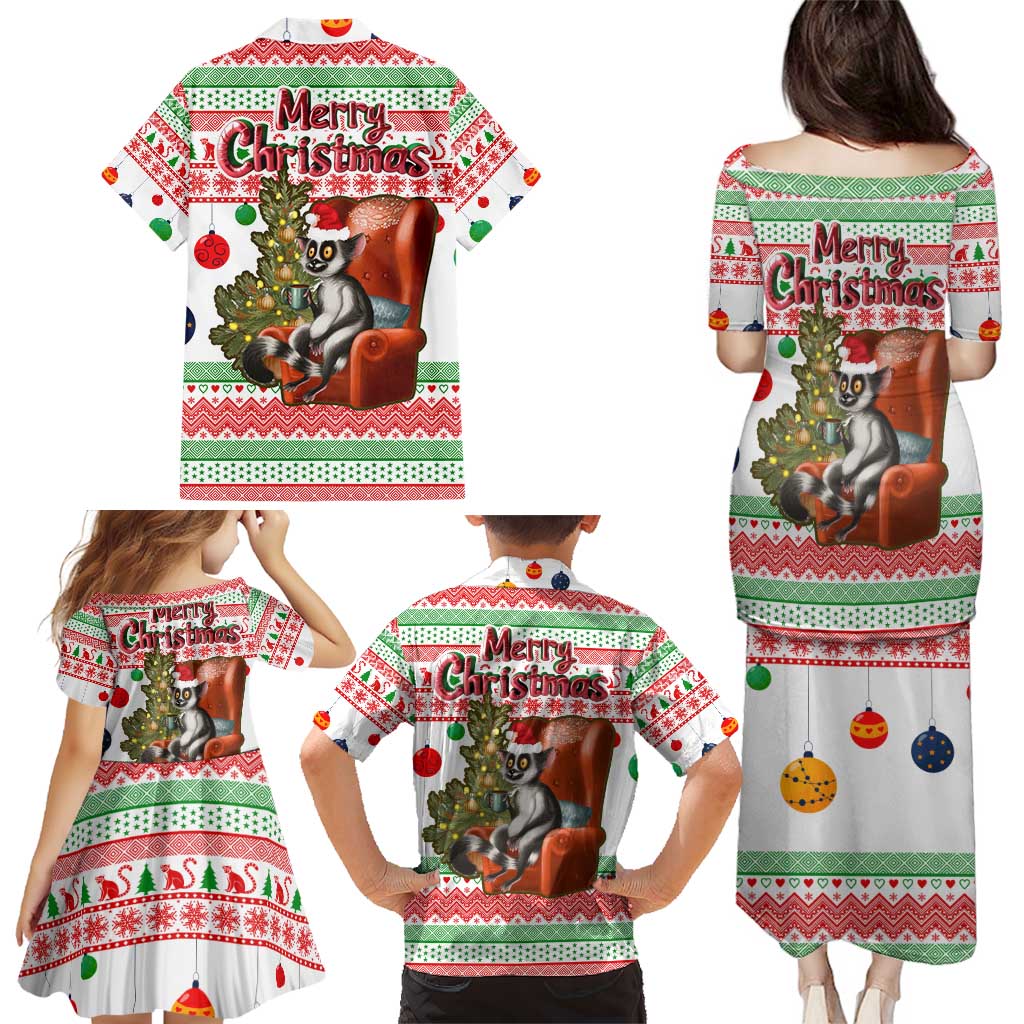 Madagascar Christmas Family Matching Puletasi and Hawaiian Shirt with Lemur Santa Hat Holiday Tree and Festive Pattern - Wonder Print Shop