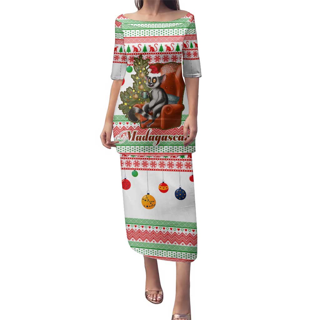 Madagascar Christmas Family Matching Puletasi and Hawaiian Shirt with Lemur Santa Hat Holiday Tree and Festive Pattern - Wonder Print Shop