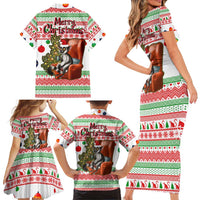 Madagascar Christmas Family Matching Short Sleeve Bodycon Dress and Hawaiian Shirt with Lemur Santa Hat Holiday Tree and Festive Pattern - Wonder Print Shop