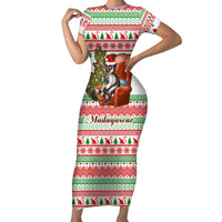 Madagascar Christmas Family Matching Short Sleeve Bodycon Dress and Hawaiian Shirt with Lemur Santa Hat Holiday Tree and Festive Pattern - Wonder Print Shop
