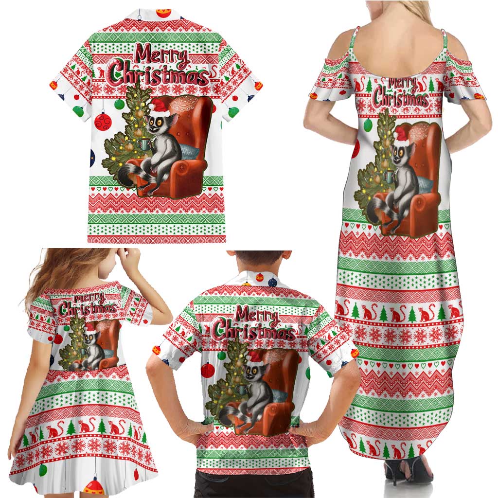 Madagascar Christmas Family Matching Summer Maxi Dress and Hawaiian Shirt with Lemur Santa Hat Holiday Tree and Festive Pattern - Wonder Print Shop