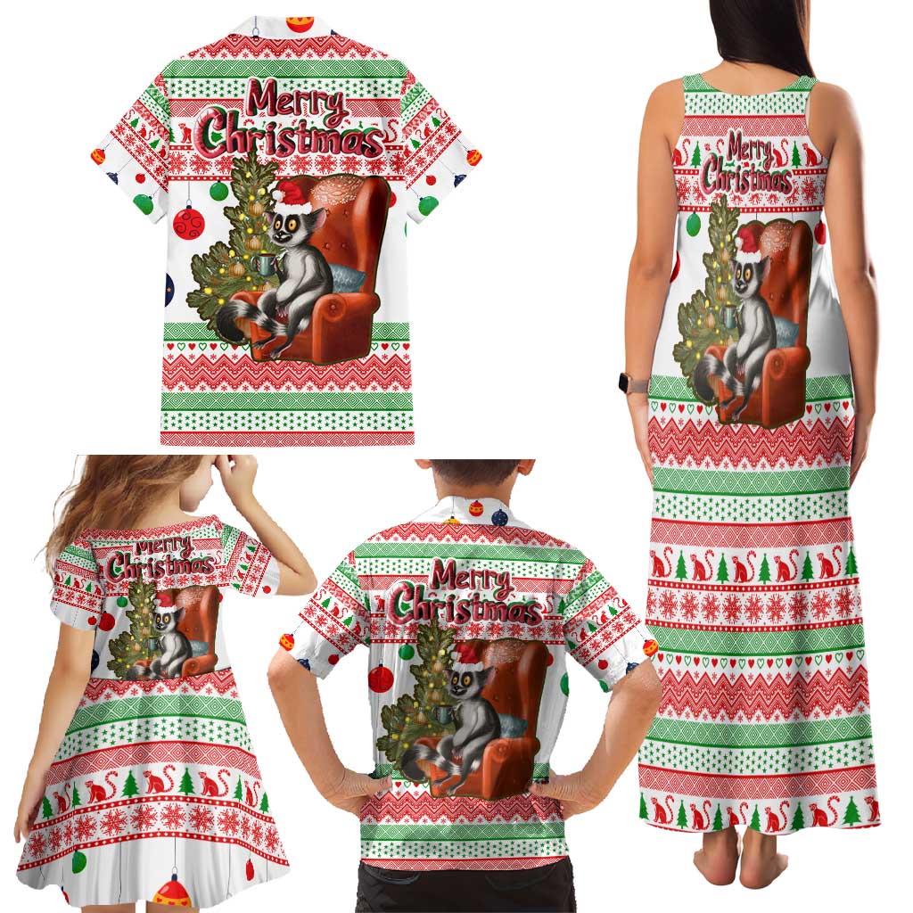 Madagascar Christmas Family Matching Tank Maxi Dress and Hawaiian Shirt with Lemur Santa Hat Holiday Tree and Festive Pattern - Wonder Print Shop