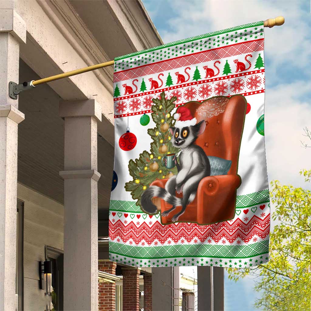 Madagascar Christmas Garden Flag with Lemur Santa Hat Holiday Tree and Festive Pattern - Wonder Print Shop