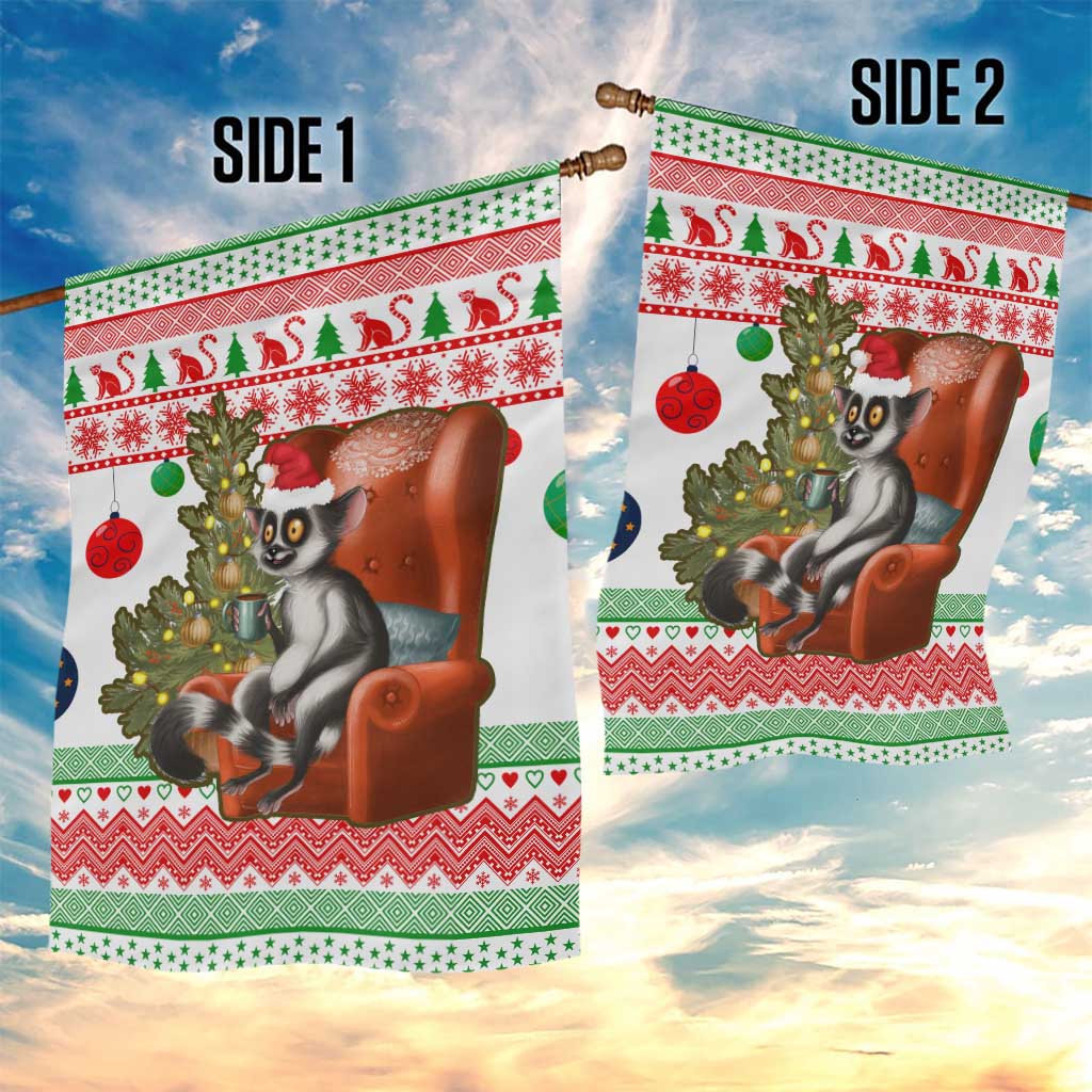 Madagascar Christmas Garden Flag with Lemur Santa Hat Holiday Tree and Festive Pattern - Wonder Print Shop