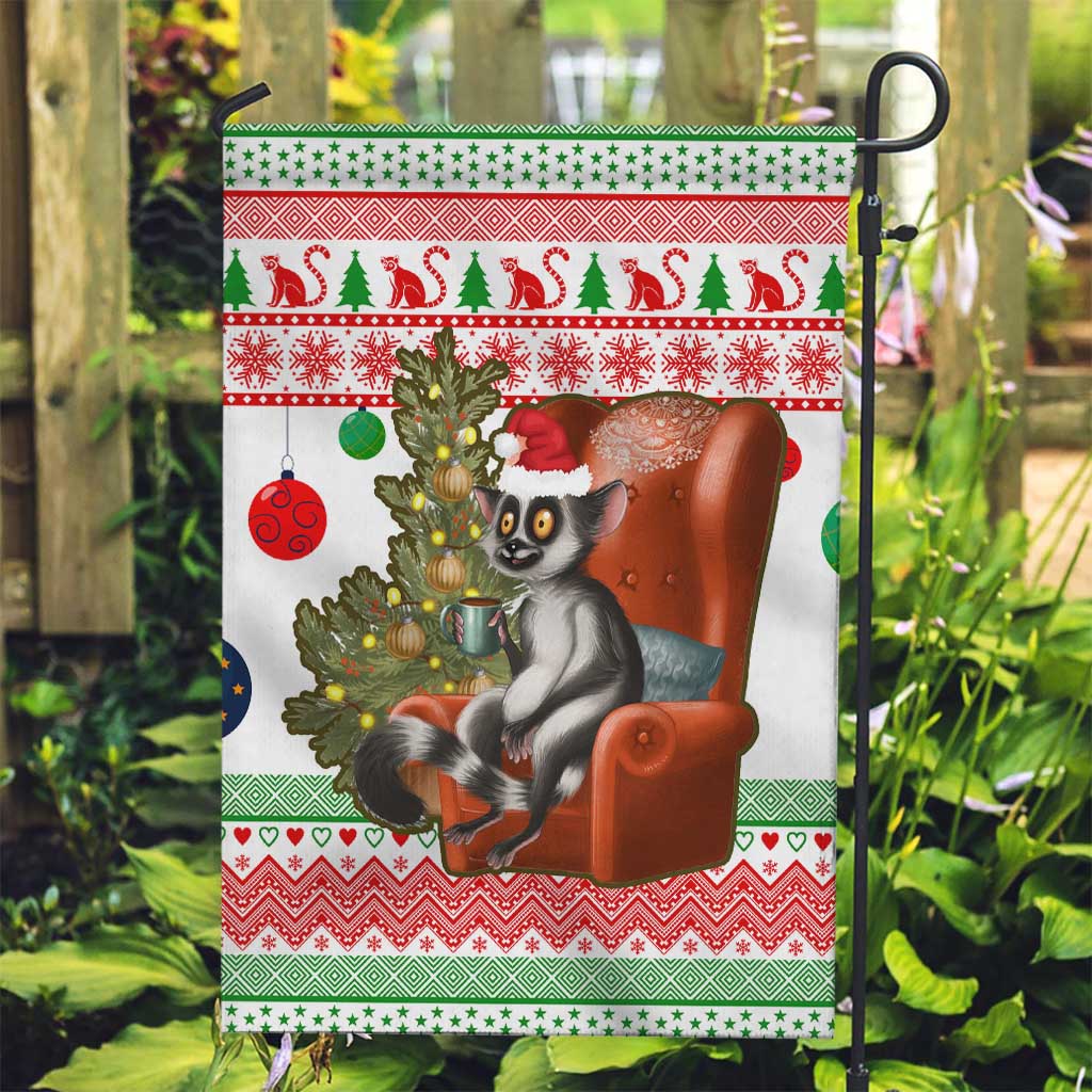 Madagascar Christmas Garden Flag with Lemur Santa Hat Holiday Tree and Festive Pattern - Wonder Print Shop