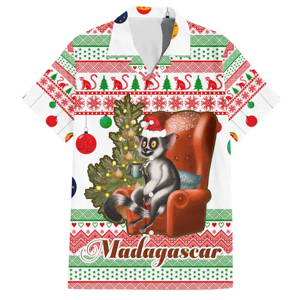 Madagascar Christmas Hawaiian Shirt with Lemur Santa Hat Holiday Tree and Festive Pattern - Wonder Print Shop