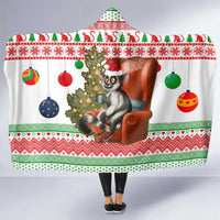 Madagascar Christmas Hooded Blanket with Lemur Santa Hat Holiday Tree and Festive Pattern - Wonder Print Shop