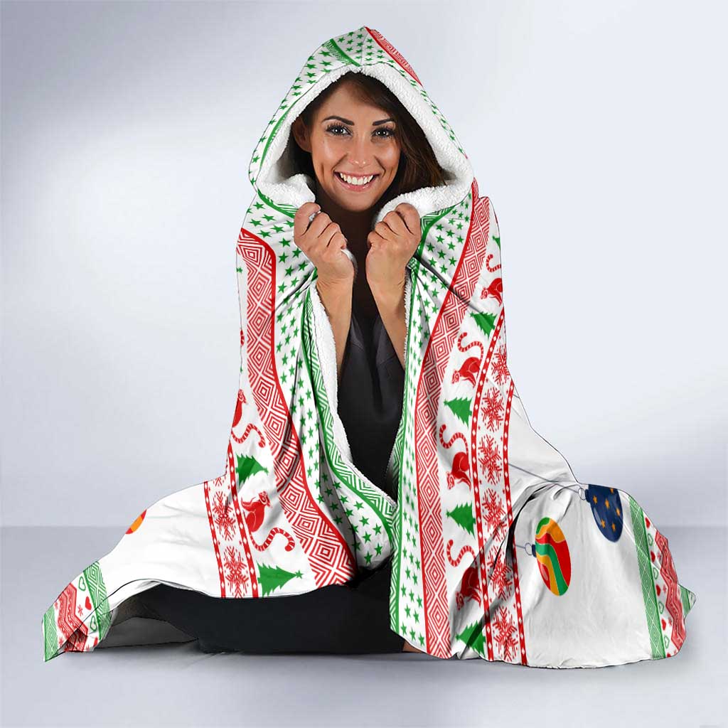 Madagascar Christmas Hooded Blanket with Lemur Santa Hat Holiday Tree and Festive Pattern - Wonder Print Shop