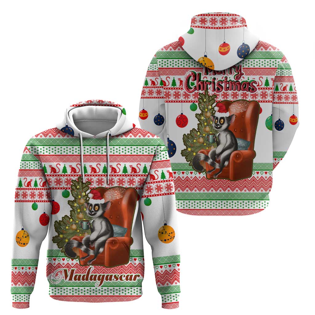 Madagascar Christmas Hoodie with Lemur Santa Hat Holiday Tree and Festive Pattern - Wonder Print Shop