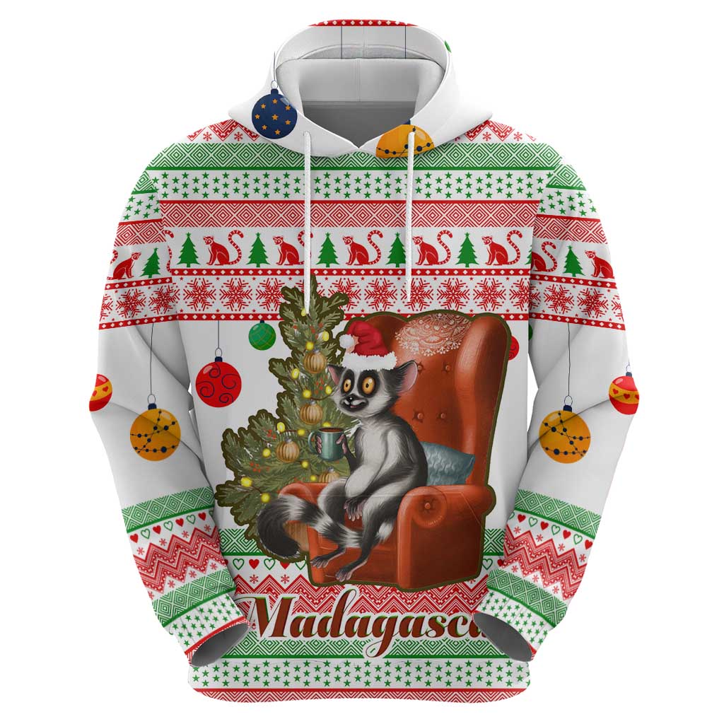 Madagascar Christmas Hoodie with Lemur Santa Hat Holiday Tree and Festive Pattern - Wonder Print Shop