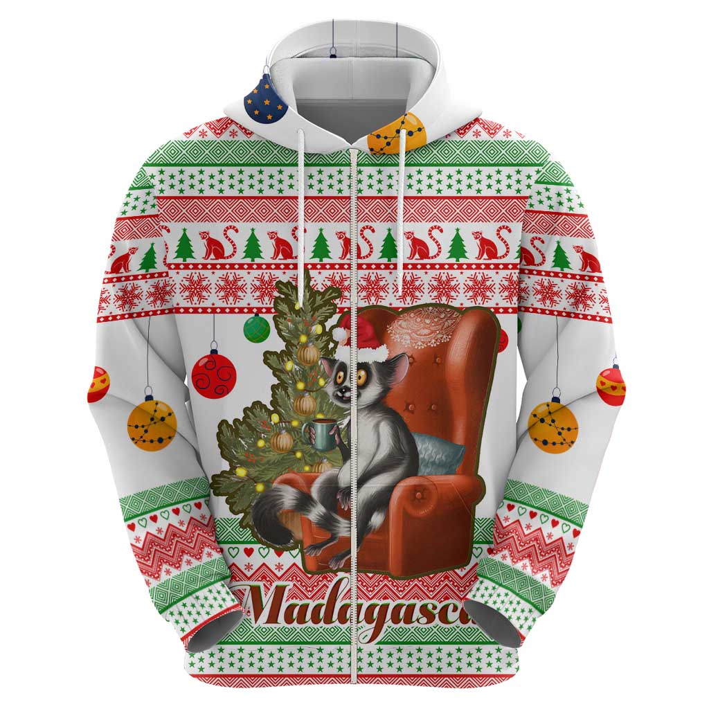 Madagascar Christmas Hoodie with Lemur Santa Hat Holiday Tree and Festive Pattern - Wonder Print Shop