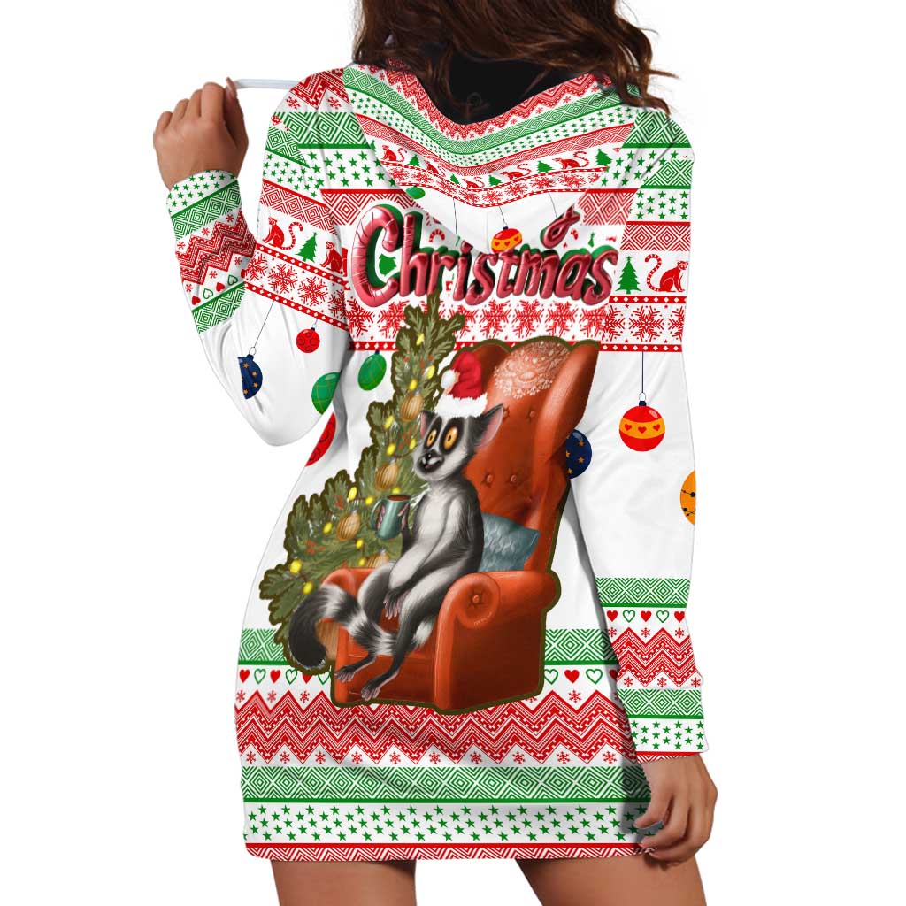 Madagascar Christmas Hoodie Dress with Lemur Santa Hat Holiday Tree and Festive Pattern - Wonder Print Shop
