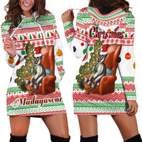 Madagascar Christmas Hoodie Dress with Lemur Santa Hat Holiday Tree and Festive Pattern - Wonder Print Shop