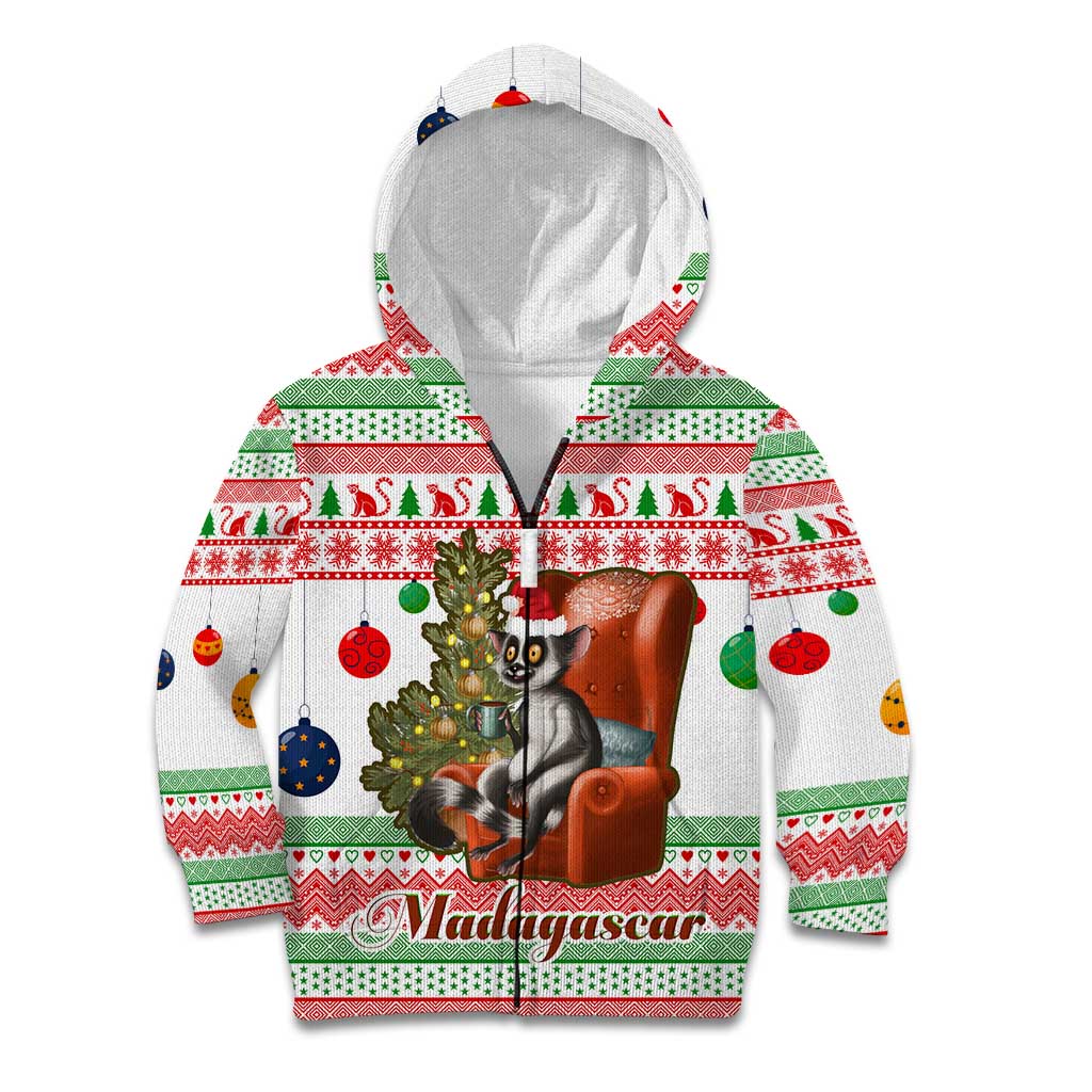 Madagascar Christmas Kid Hoodie with Lemur Santa Hat Holiday Tree and Festive Pattern - Wonder Print Shop