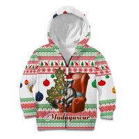 Madagascar Christmas Kid Hoodie with Lemur Santa Hat Holiday Tree and Festive Pattern - Wonder Print Shop