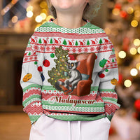 Madagascar Christmas Kid Ugly Christmas Sweater with Lemur Santa Hat Holiday Tree and Festive Pattern - Wonder Print Shop