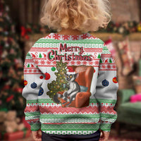 Madagascar Christmas Kid Ugly Christmas Sweater with Lemur Santa Hat Holiday Tree and Festive Pattern - Wonder Print Shop