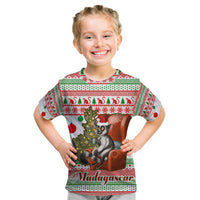 Madagascar Christmas Kid T Shirt with Lemur Santa Hat Holiday Tree and Festive Pattern - Wonder Print Shop