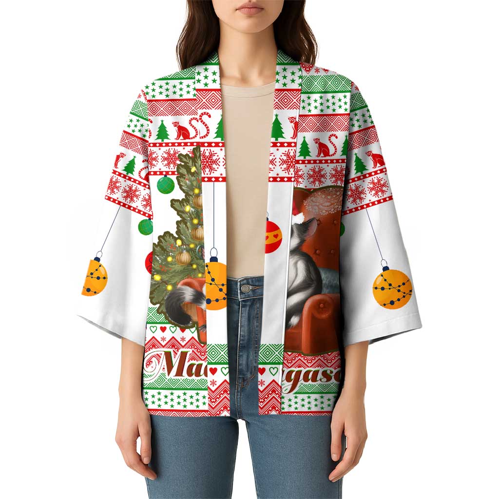 Madagascar Christmas Kimono with Lemur Santa Hat Holiday Tree and Festive Pattern - Wonder Print Shop