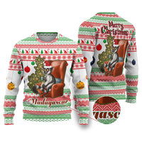 Madagascar Christmas Ugly Christmas Sweater with Lemur Santa Hat Holiday Tree and Festive Pattern - Wonder Print Shop
