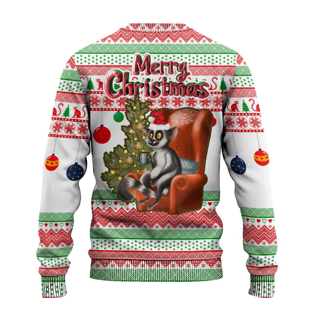 Madagascar Christmas Ugly Christmas Sweater with Lemur Santa Hat Holiday Tree and Festive Pattern - Wonder Print Shop