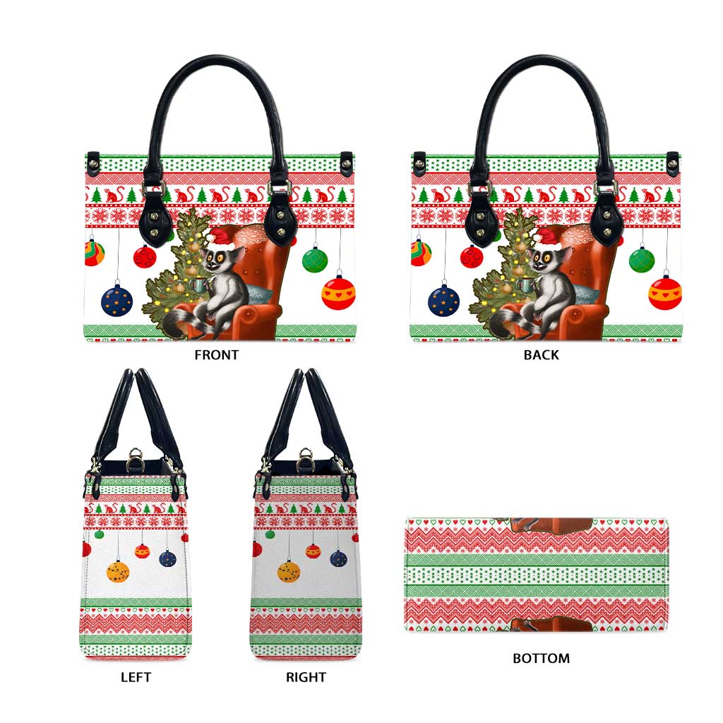 Madagascar Christmas Leather Bag with Lemur Santa Hat Holiday Tree and Festive Pattern - Wonder Print Shop