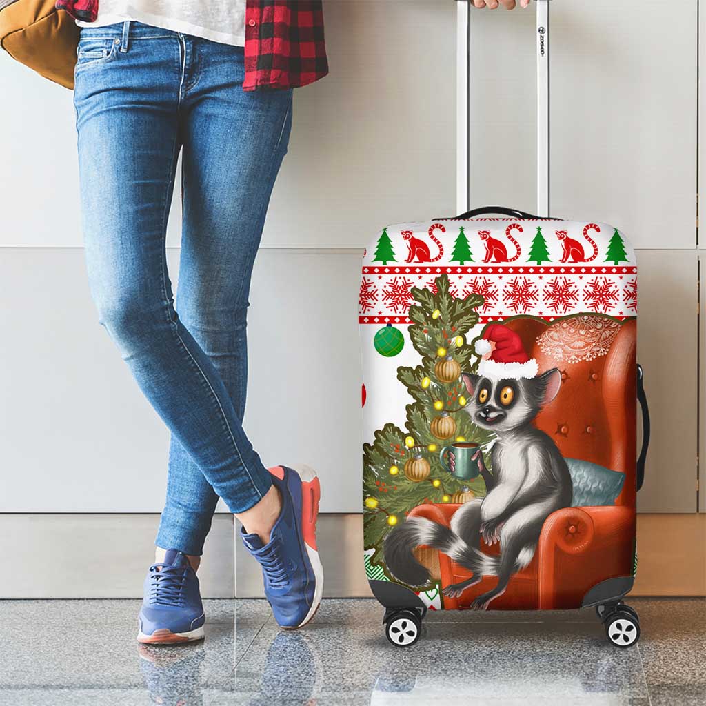Madagascar Christmas Luggage Cover with Lemur Santa Hat Holiday Tree and Festive Pattern - Wonder Print Shop