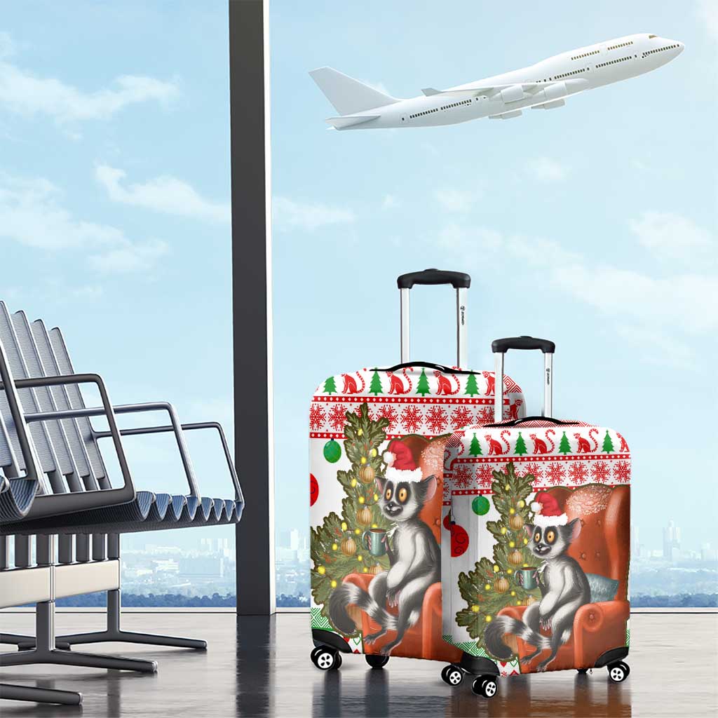 Madagascar Christmas Luggage Cover with Lemur Santa Hat Holiday Tree and Festive Pattern - Wonder Print Shop