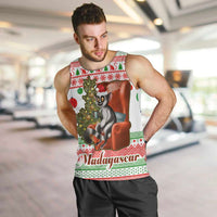 Madagascar Christmas Men Tank Top with Lemur Santa Hat Holiday Tree and Festive Pattern - Wonder Print Shop