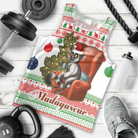 Madagascar Christmas Men Tank Top with Lemur Santa Hat Holiday Tree and Festive Pattern - Wonder Print Shop