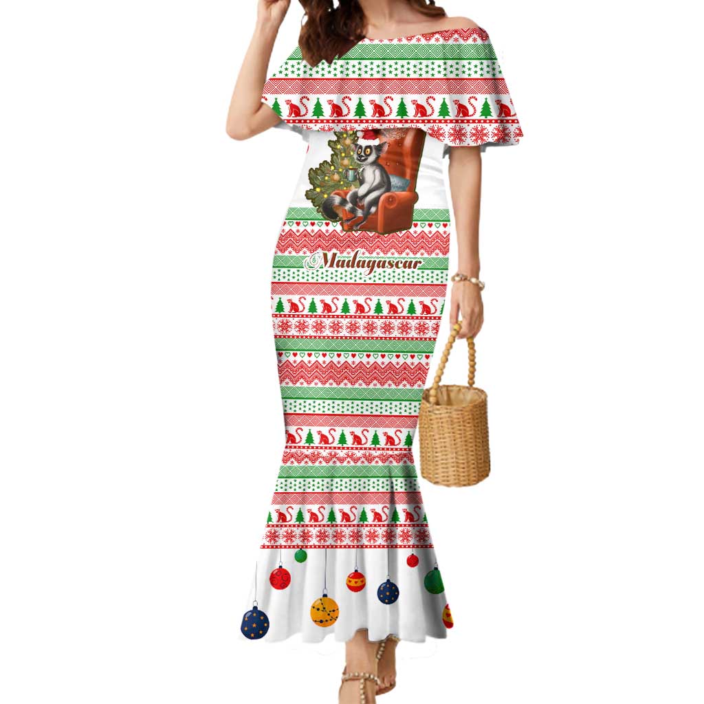 Madagascar Christmas Mermaid Dress with Lemur Santa Hat Holiday Tree and Festive Pattern - Wonder Print Shop