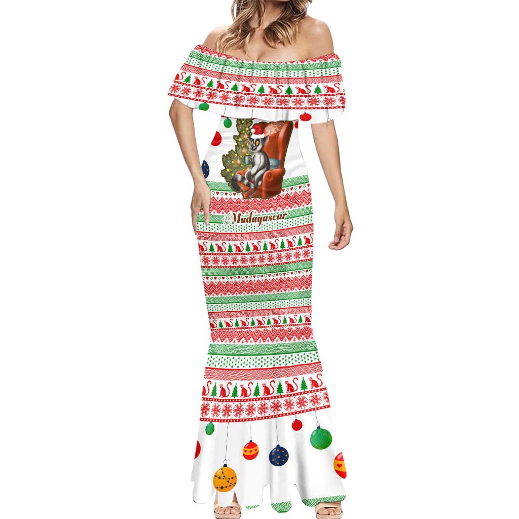 Madagascar Christmas Mermaid Dress with Lemur Santa Hat Holiday Tree and Festive Pattern - Wonder Print Shop