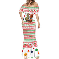 Madagascar Christmas Mermaid Dress with Lemur Santa Hat Holiday Tree and Festive Pattern - Wonder Print Shop