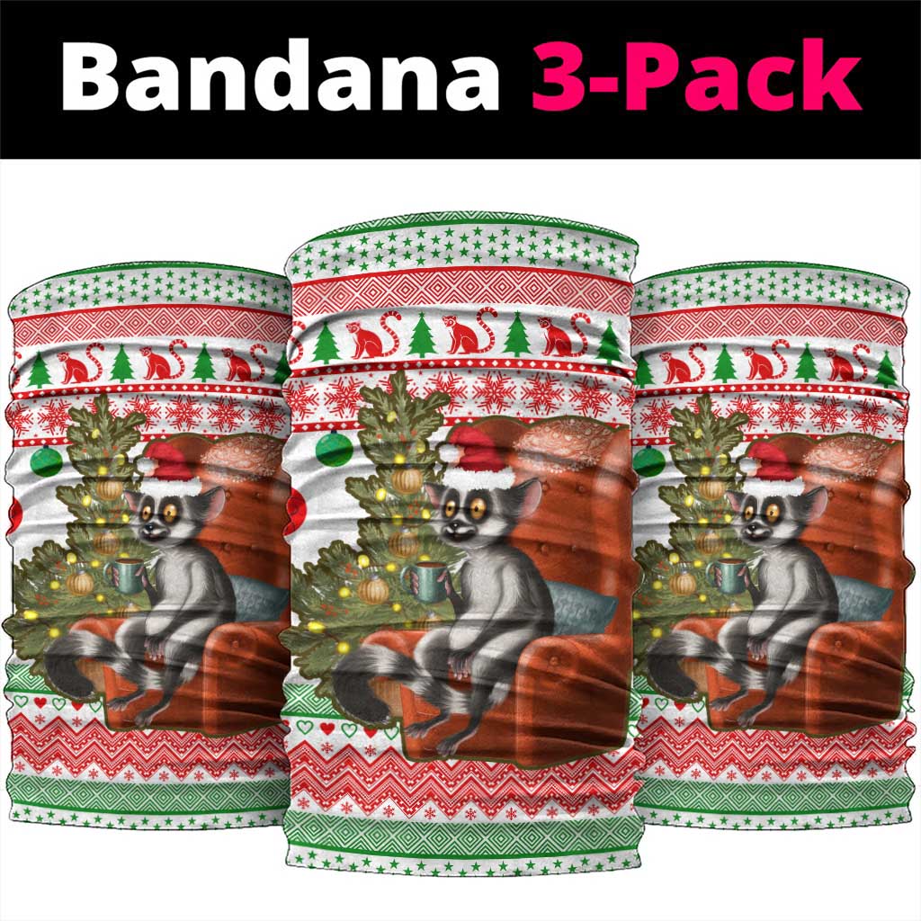 Madagascar Christmas Neck Gaiter with Lemur Santa Hat Holiday Tree and Festive Pattern - Wonder Print Shop