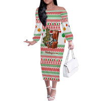 Madagascar Christmas Off The Shoulder Long Sleeve Dress with Lemur Santa Hat Holiday Tree and Festive Pattern - Wonder Print Shop