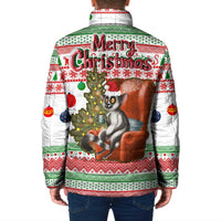 Madagascar Christmas Padded Jacket with Lemur Santa Hat Holiday Tree and Festive Pattern - Wonder Print Shop