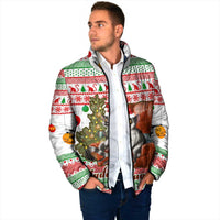 Madagascar Christmas Padded Jacket with Lemur Santa Hat Holiday Tree and Festive Pattern - Wonder Print Shop