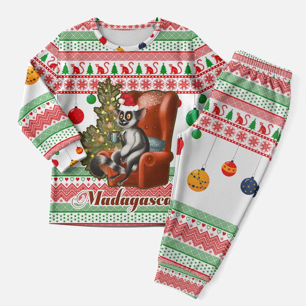 Madagascar Christmas Pajama Set with Lemur Santa Hat Holiday Tree and Festive Pattern - Wonder Print Shop