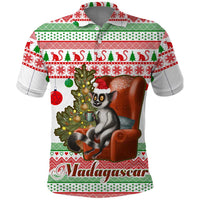 Madagascar Christmas Polo Shirt with Lemur Santa Hat Holiday Tree and Festive Pattern - Wonder Print Shop