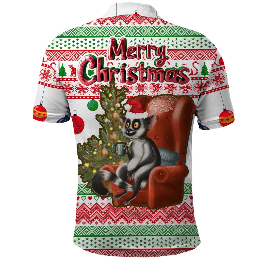 Madagascar Christmas Polo Shirt with Lemur Santa Hat Holiday Tree and Festive Pattern - Wonder Print Shop