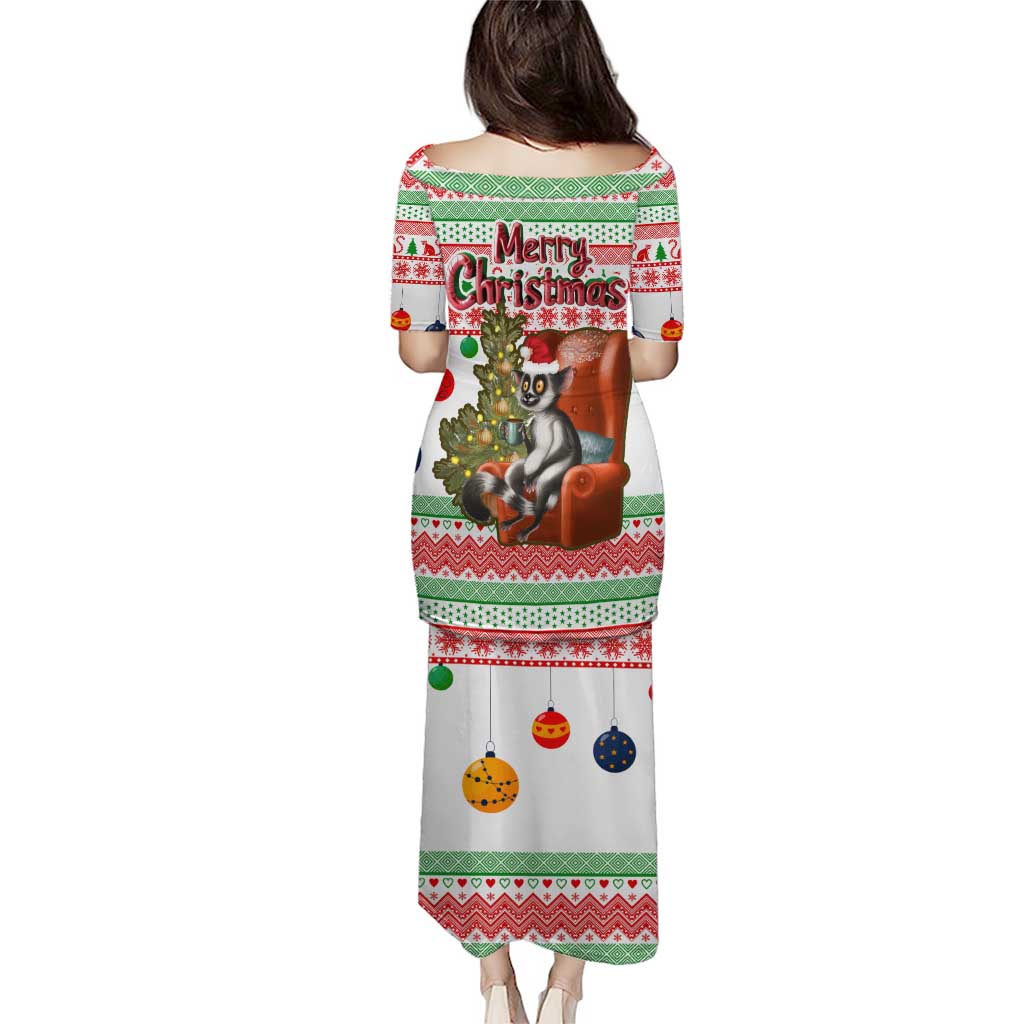 Madagascar Christmas Puletasi with Lemur Santa Hat Holiday Tree and Festive Pattern - Wonder Print Shop