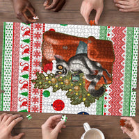 Madagascar Christmas Puzzle with Lemur Santa Hat Holiday Tree and Festive Pattern - Wonder Print Shop