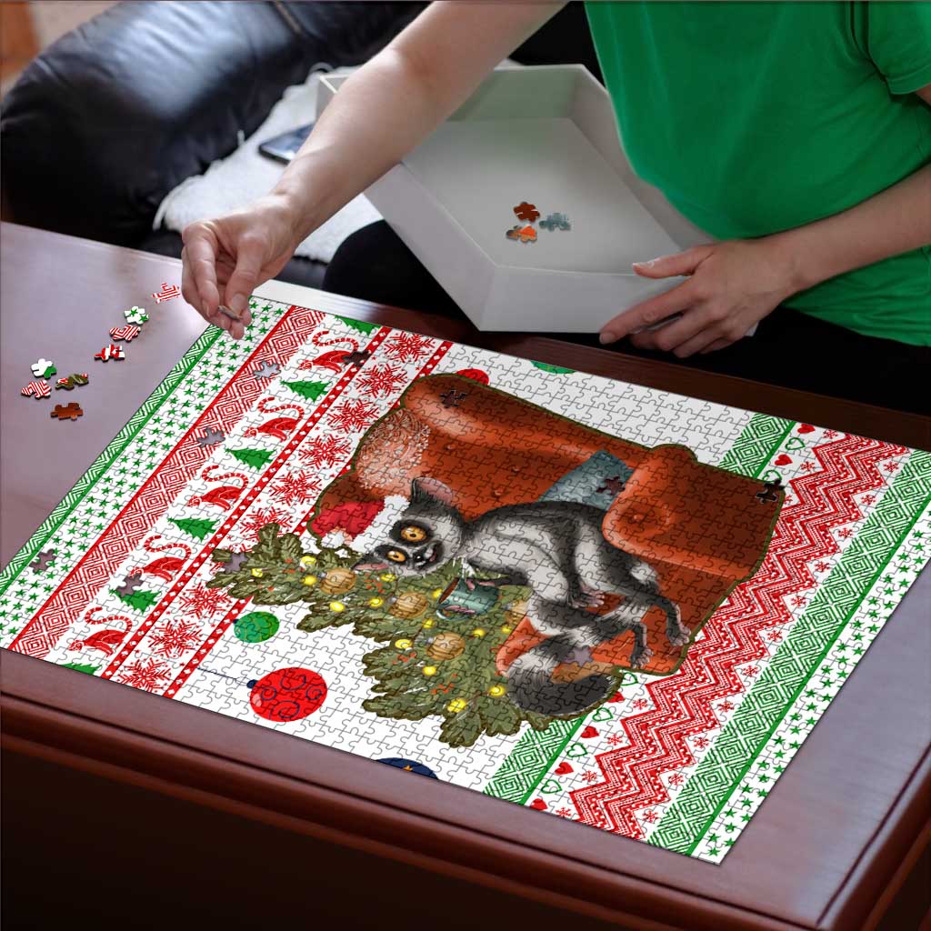 Madagascar Christmas Puzzle with Lemur Santa Hat Holiday Tree and Festive Pattern - Wonder Print Shop