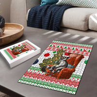 Madagascar Christmas Puzzle with Lemur Santa Hat Holiday Tree and Festive Pattern - Wonder Print Shop
