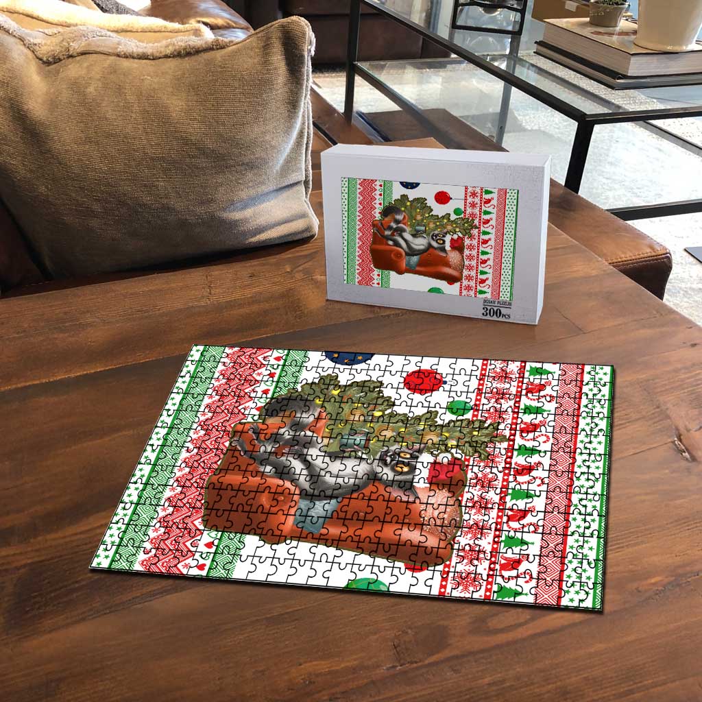 Madagascar Christmas Puzzle with Lemur Santa Hat Holiday Tree and Festive Pattern - Wonder Print Shop