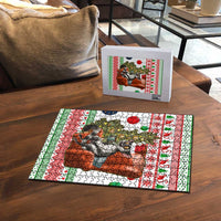Madagascar Christmas Puzzle with Lemur Santa Hat Holiday Tree and Festive Pattern - Wonder Print Shop